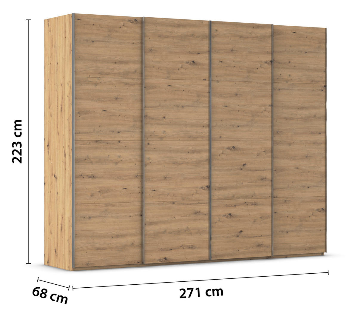 SCHWEBETÜRENSCHRANK 271/223/68 cm 4-türig Eiche Artisan  - Chromfarben/Eiche Artisan, Design, Holzwerkstoff/Metall (271/223/68cm) - Novel