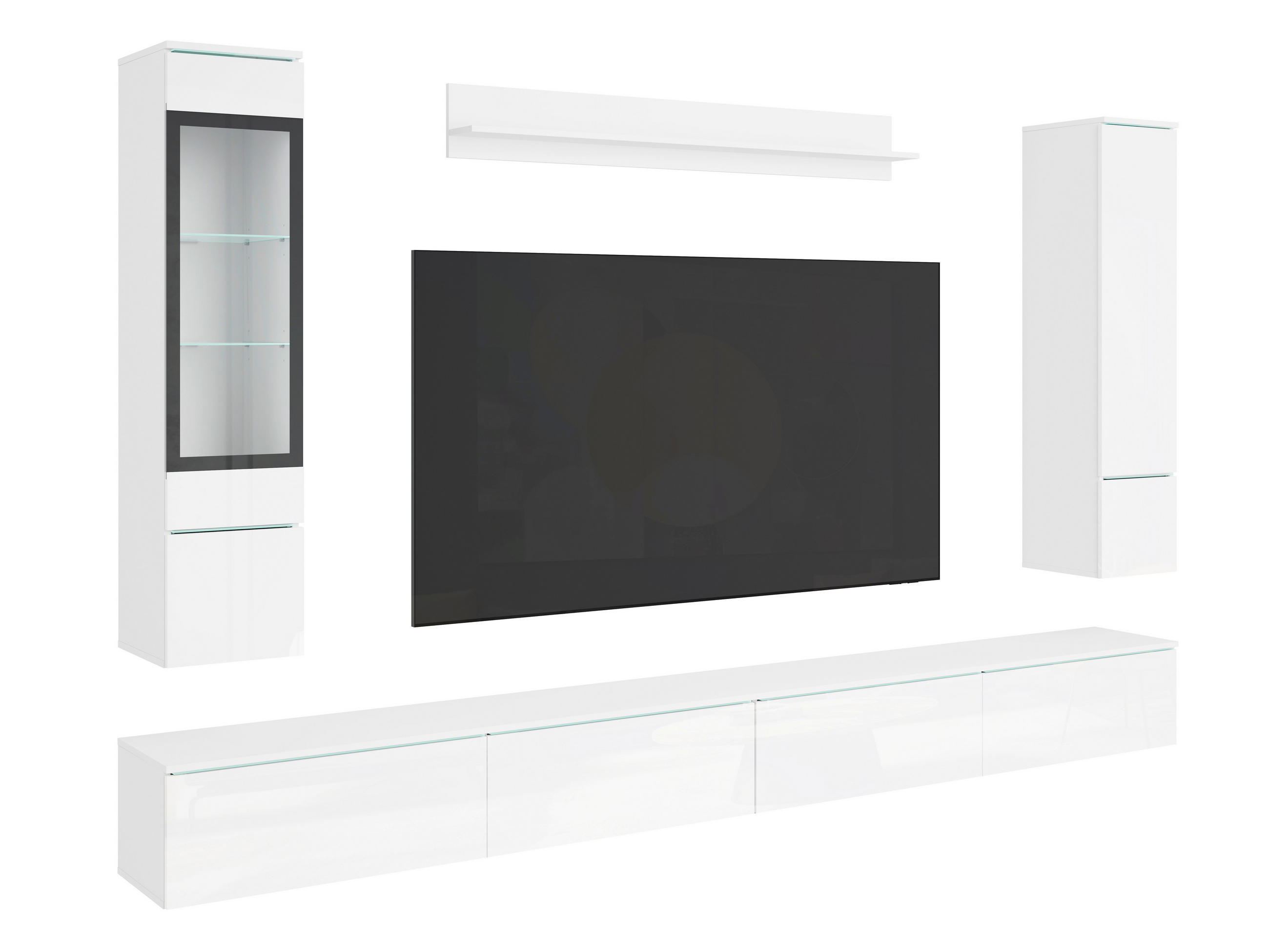 Ansamblu Mobilier Camera De Z, 5 piese, alb, alb lucios intens, 300/162/33 cm - alb/alb lucios intens, Basics, plastic/sticlă (300/162/33cm) - P & B