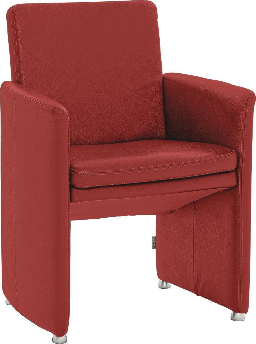 STUHL  in Echtleder  - Silberfarben/Dunkelrot, Design, Leder/Metall (62/87/59cm) - W.Schillig