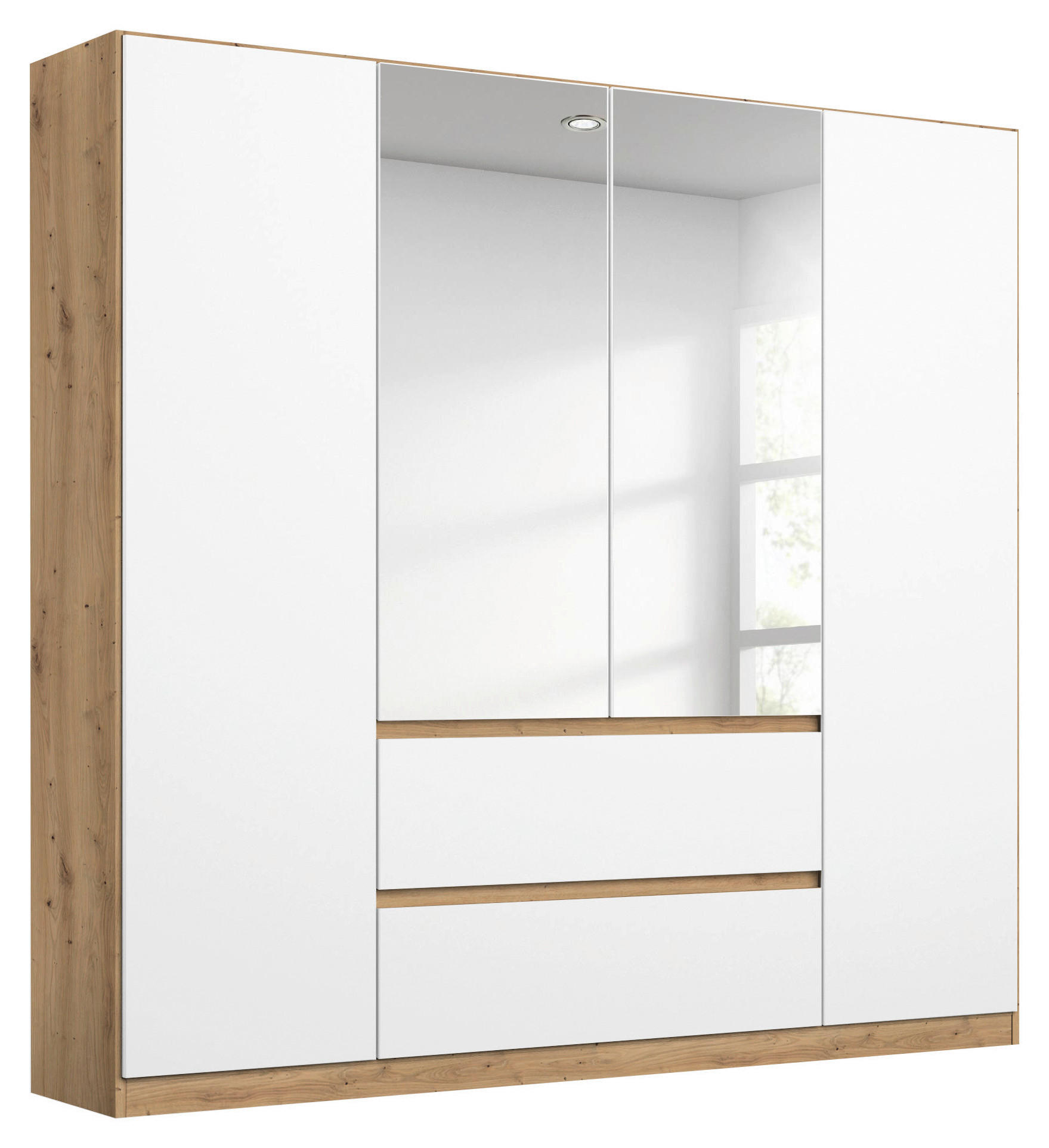 DREHTÜRENSCHRANK in Weiss, Eiche Artisan, Silberfarben  - Weiss/Silberfarben, Basics, Holzwerkstoff (181/197/54cm) - Rauch Möbel