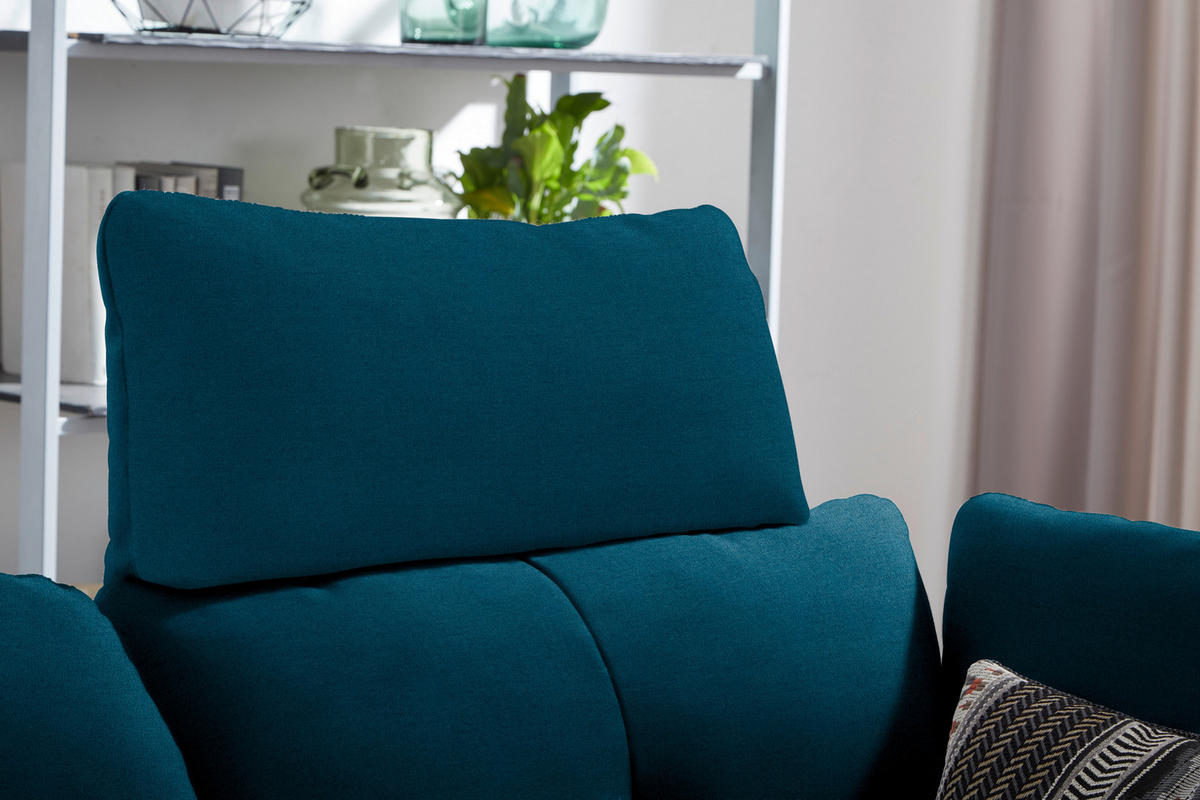 ECKSOFA in Flachgewebe Dunkelblau  - Schwarz/Dunkelblau, Design, Textil/Metall (157/344cm) - Chilliano