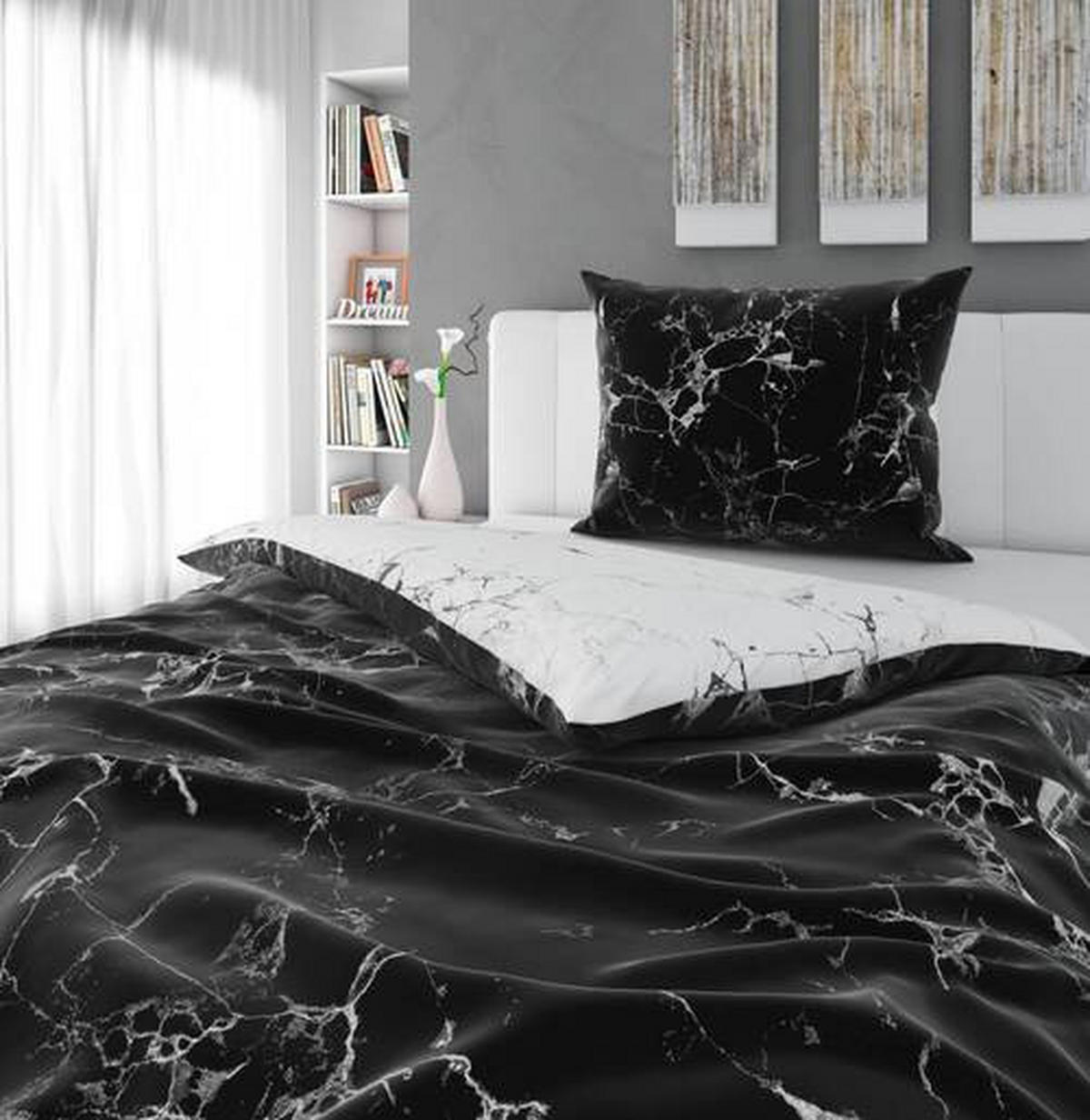 BETTWÄSCHESET Satin 160/210 cm  65 cm/100 cm  - Weiss/Schwarz, Trend, Textil (160/210cm) - Esposa