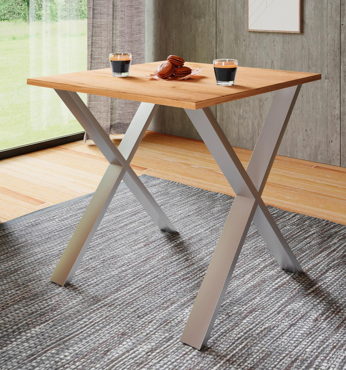 SCHREIBTISCH 80/80/76 cm  in Schwarz, Honigeiche  - Honigeiche/Silberfarben, Design, Holzwerkstoff/Metall (80/80/76cm) - MID.YOU
