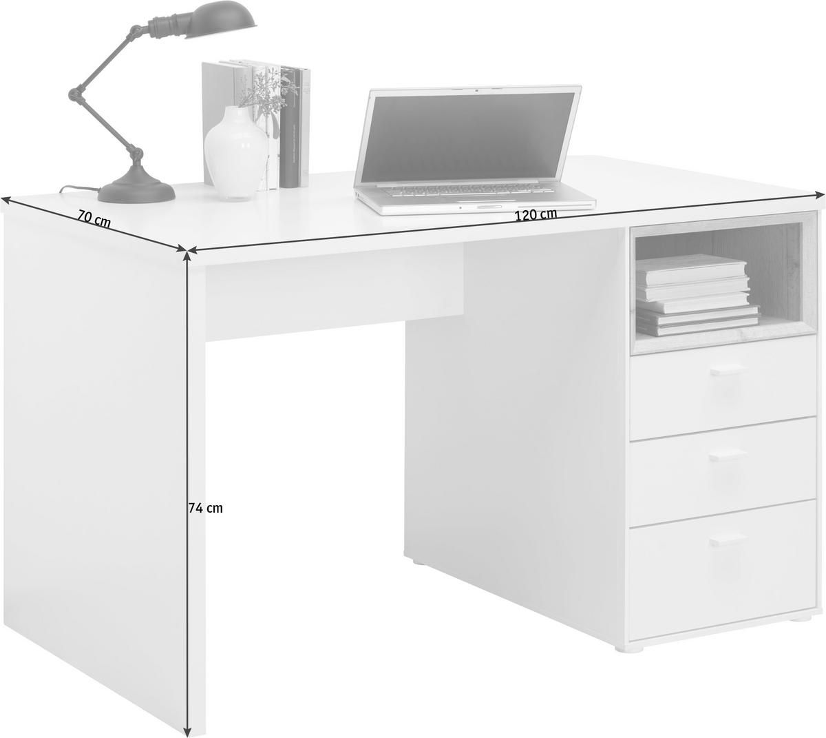 PSACÍ STŮL, bílá, barvy dubu, 120/70/74 cm - bílá/barvy dubu, Design, kov/kompozitní dřevo (120/70/74cm) - Hom`in