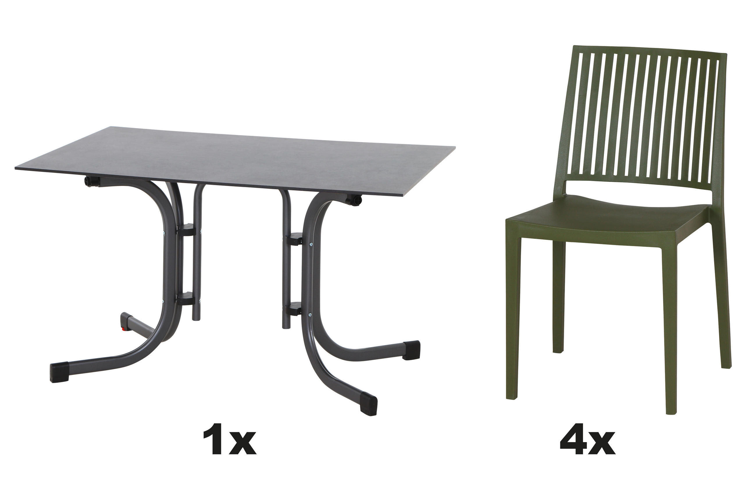 GARTENGARNITUR 5-teilig  - Anthrazit/Grün, Basics, Holzwerkstoff/Kunststoff (80/80/120cm) - Siena Garden