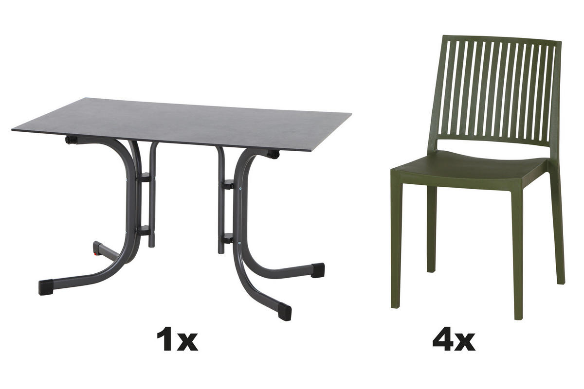 GARTENGARNITUR 5-teilig  - Anthrazit/Grün, Basics, Holzwerkstoff/Kunststoff (80/80/120cm) - Siena Garden