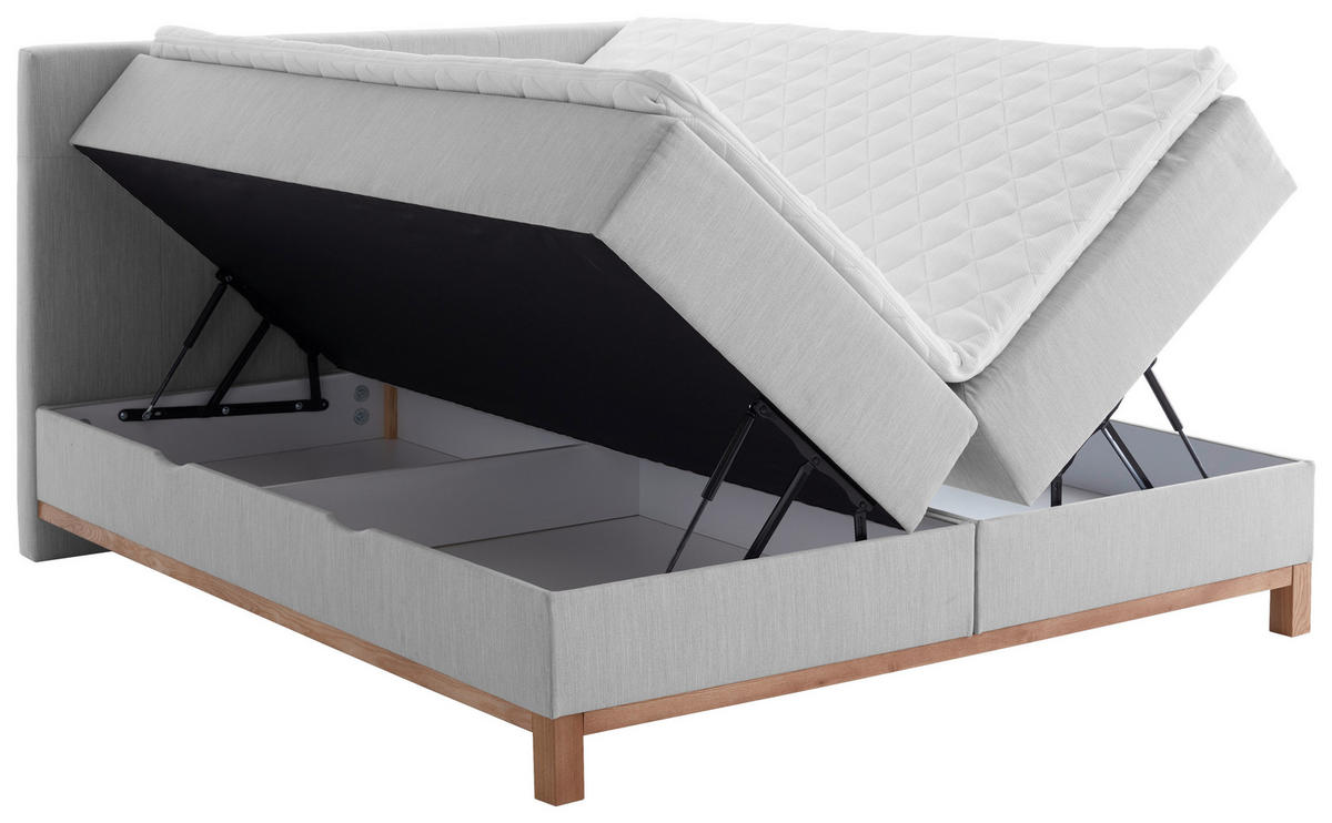 BOXBETT 180/200 cm,  in Hellgrau, Bettkasten, Topper, H3 + H3 = fest  - Eichefarben/Hellgrau, MODERN, Holz/Textil (180/200cm) - Livetastic