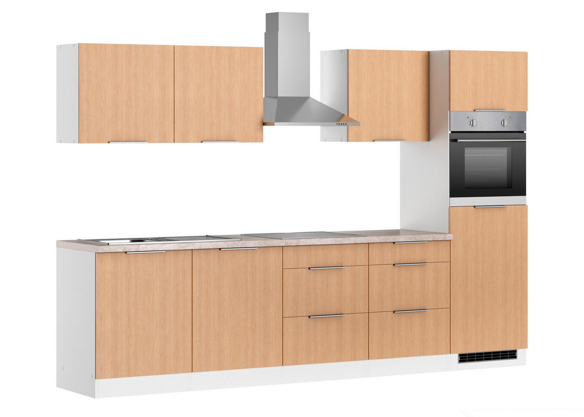 KÜCHENBLOCK 300 cm   in Weiss, Eichefarben  - Weiss/Eichefarben, Lifestyle, Holzwerkstoff/Metall (300cm) - Held