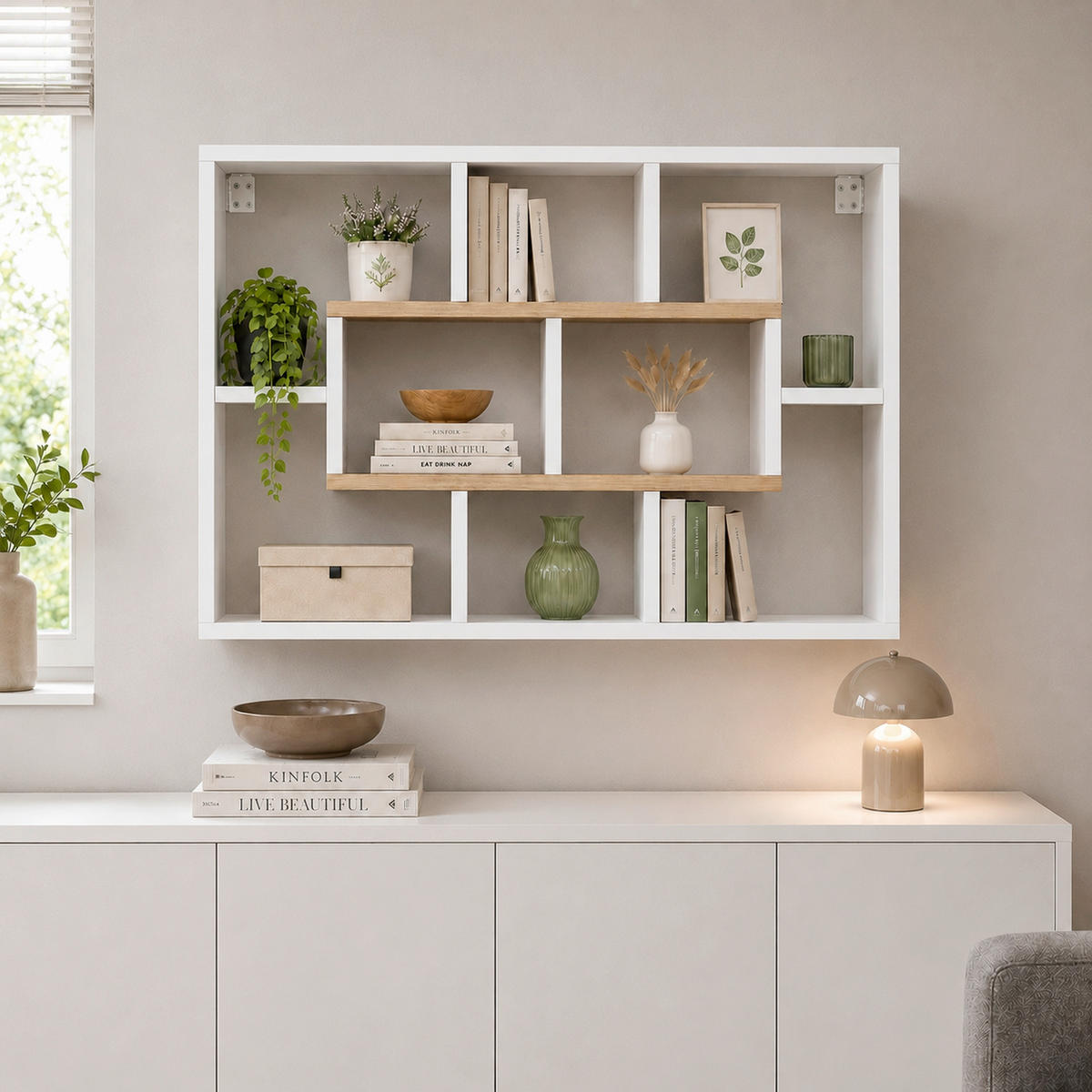 WANDREGAL  - Honigeiche/Weiß, Design, Holzwerkstoff (85/48/16cm) - MID.YOU