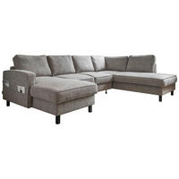 Colțar Extensibil, textil, gri - negru/gri, lemn/textil (148/298/198cm) - MID.YOU