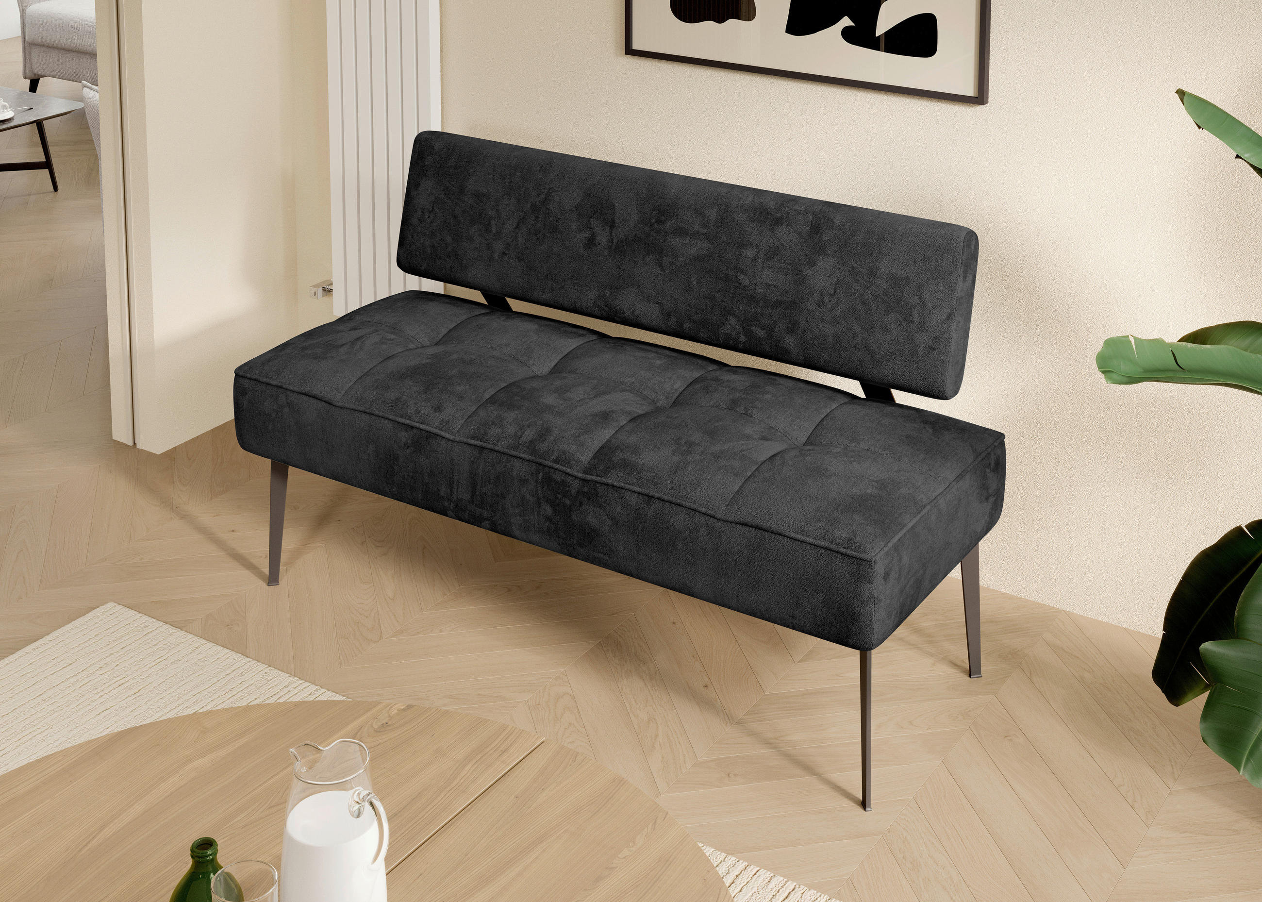 SITZBANK 162/90/65 cm Webstoff Schwarz Metall - Schwarz, MODERN, Textil/Metall (162/90/65cm) - Welnova