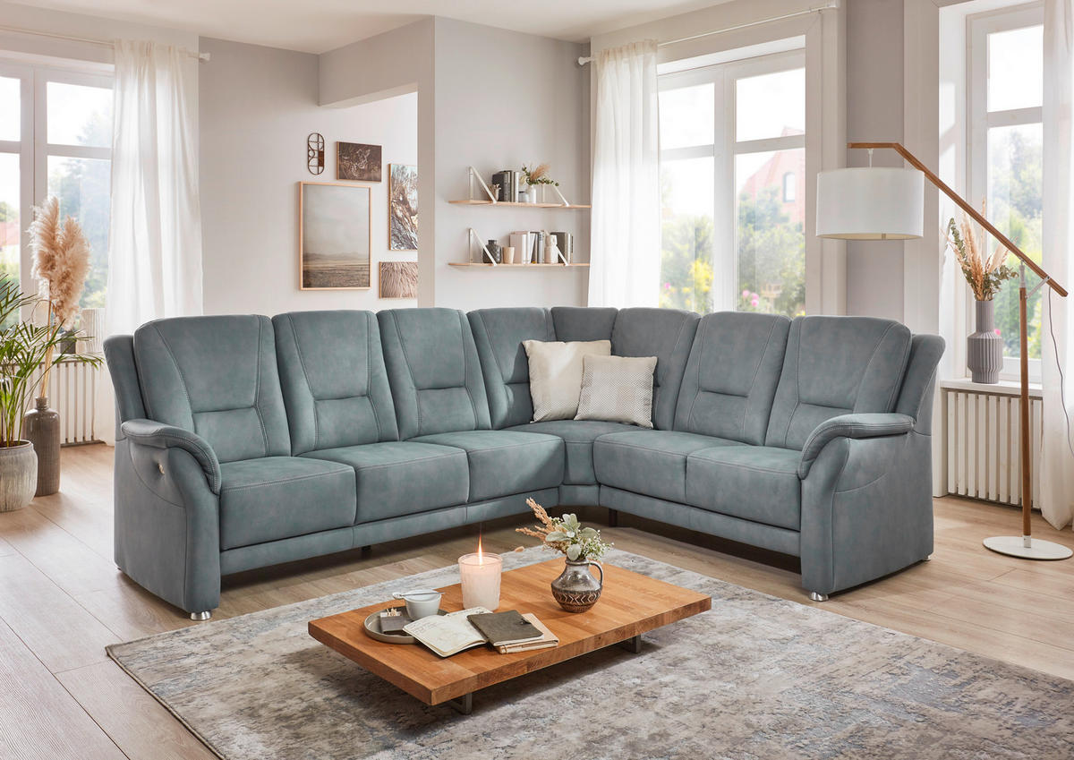 ECKSOFA in Mikrofaser Blaugrau  - Beige/Blaugrau, Konventionell, Textil/Metall (223/275cm) - Beldomo Comfort