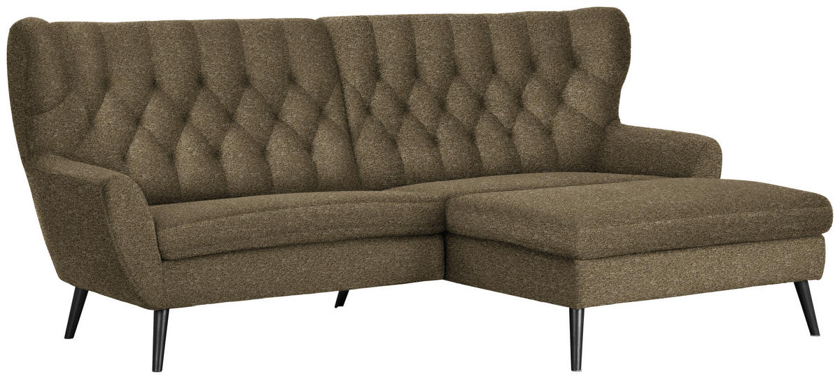 ECKSOFA in Flachgewebe Olivgrün  - Schwarz/Olivgrün, Design, Holz/Textil (237/165cm) - Stylife