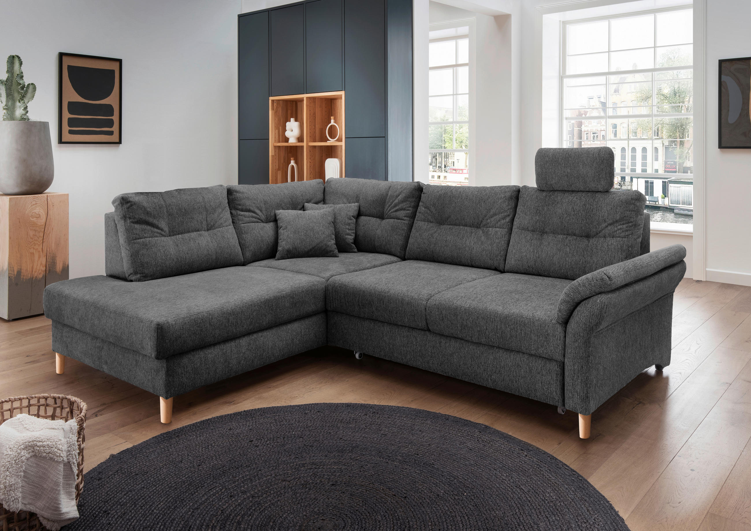 ECKSOFA in Chenille Anthrazit  - Anthrazit/Naturfarben, Modern, Holz/Textil (206/264cm) - Livetastic