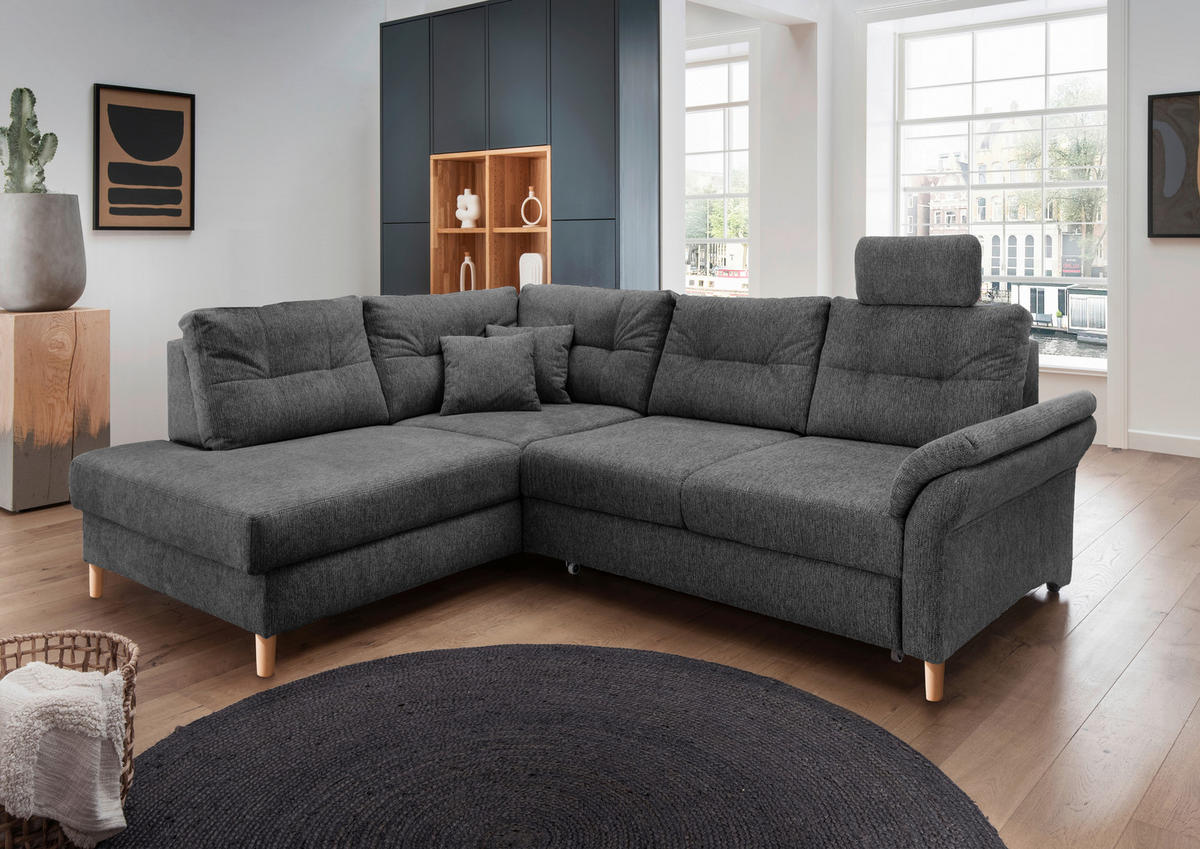 ECKSOFA in Chenille Anthrazit  - Anthrazit/Naturfarben, Modern, Holz/Textil (206/264cm) - Livetastic