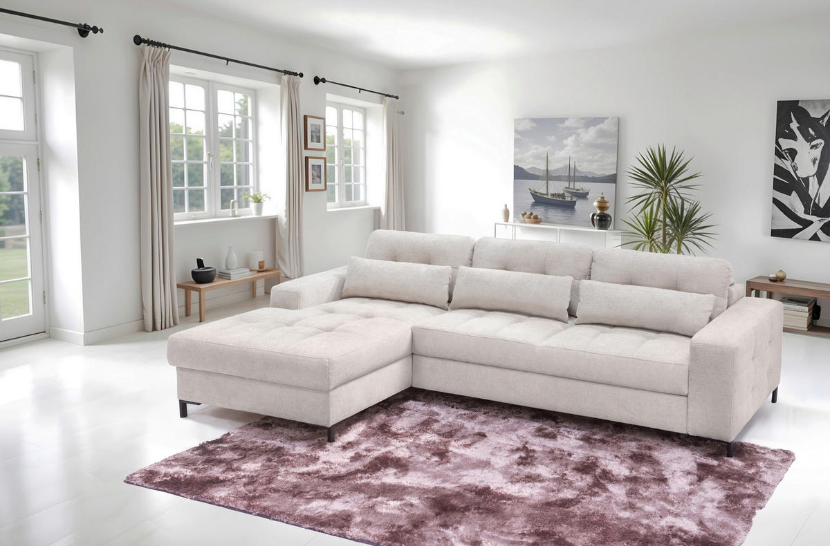 ECKSOFA BONITO Beige Struktur  - Beige/Schwarz, Design, Textil/Metall (176/255cm) - Livetastic