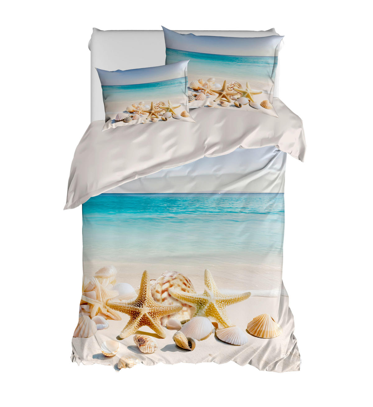 ÁGYNEMŰHUZAT-GARNITÚRA  - világoskék/homokszínű, Basics, textil (35/25/3cm)