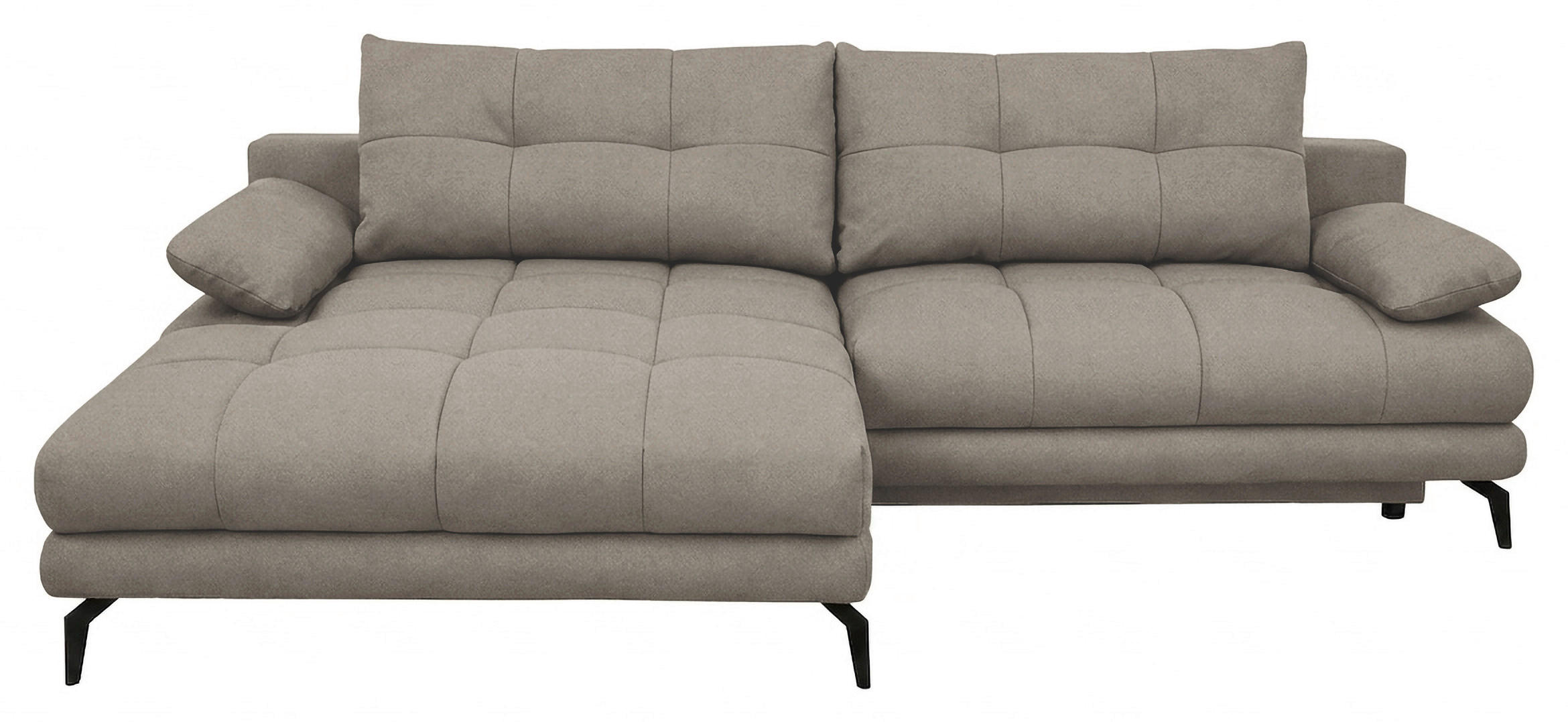 ECKSOFA Grau Struktur Rückenkissen, Bettkasten, Schlaffunktion, Rücken echt, Armteilverstellung, Liegefläche im Originalstoff  - Beige/Schwarz, MODERN, Textil/Metall (181/263cm) - Carryhome