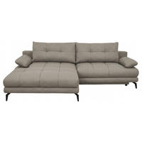 ECKSOFA Grau Struktur Rückenkissen, Bettkasten, Schlaffunktion, Rücken echt, Armteilverstellung, Liegefläche im Originalstoff  - Beige/Schwarz, MODERN, Textil/Metall (181/263cm) - Carryhome