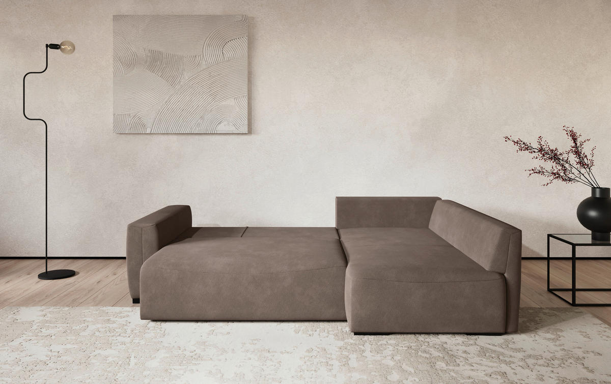ECKSOFA  in Mikrofaser Taupe  - Taupe/Schwarz, Trend, Kunststoff/Textil (252/170cm) - MID.YOU