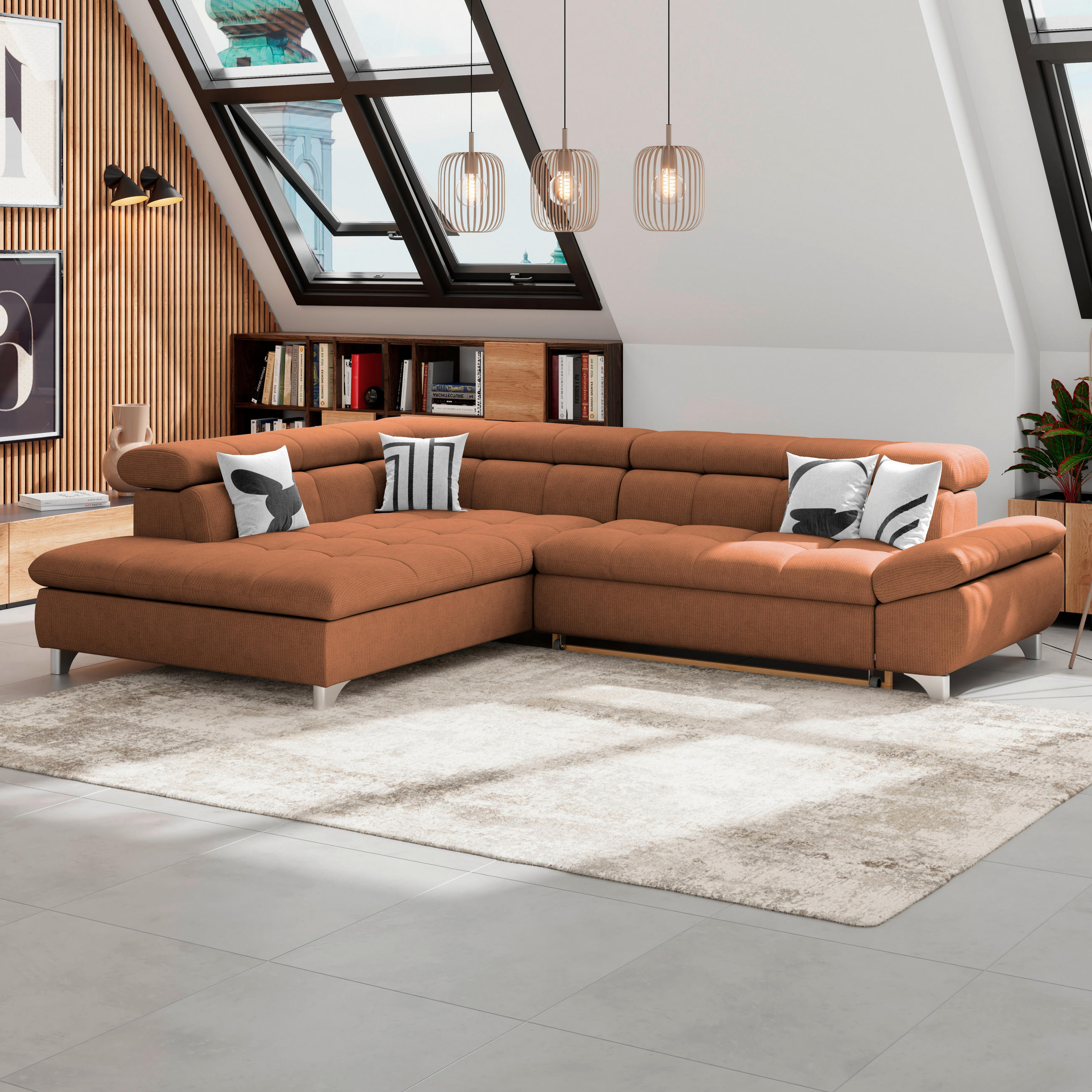ECKSOFA Terracotta Chenille  - Chromfarben/Terracotta, KONVENTIONELL, Textil/Metall (234/312cm) - Livetastic