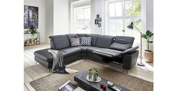 ECKSOFA Anthrazit Echtleder  - Chromfarben/Anthrazit, KONVENTIONELL, Leder/Metall (242/289cm) - Cantus