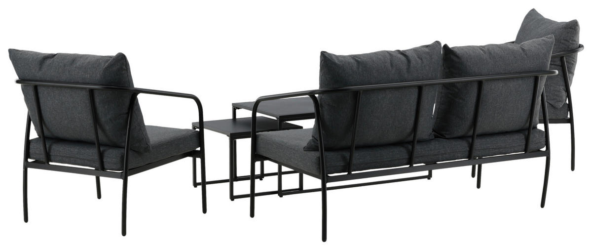 LOUNGEGARNITUR   Stahl  - Dunkelgrau/Schwarz, KONVENTIONELL, Textil/Metall - Gardenson