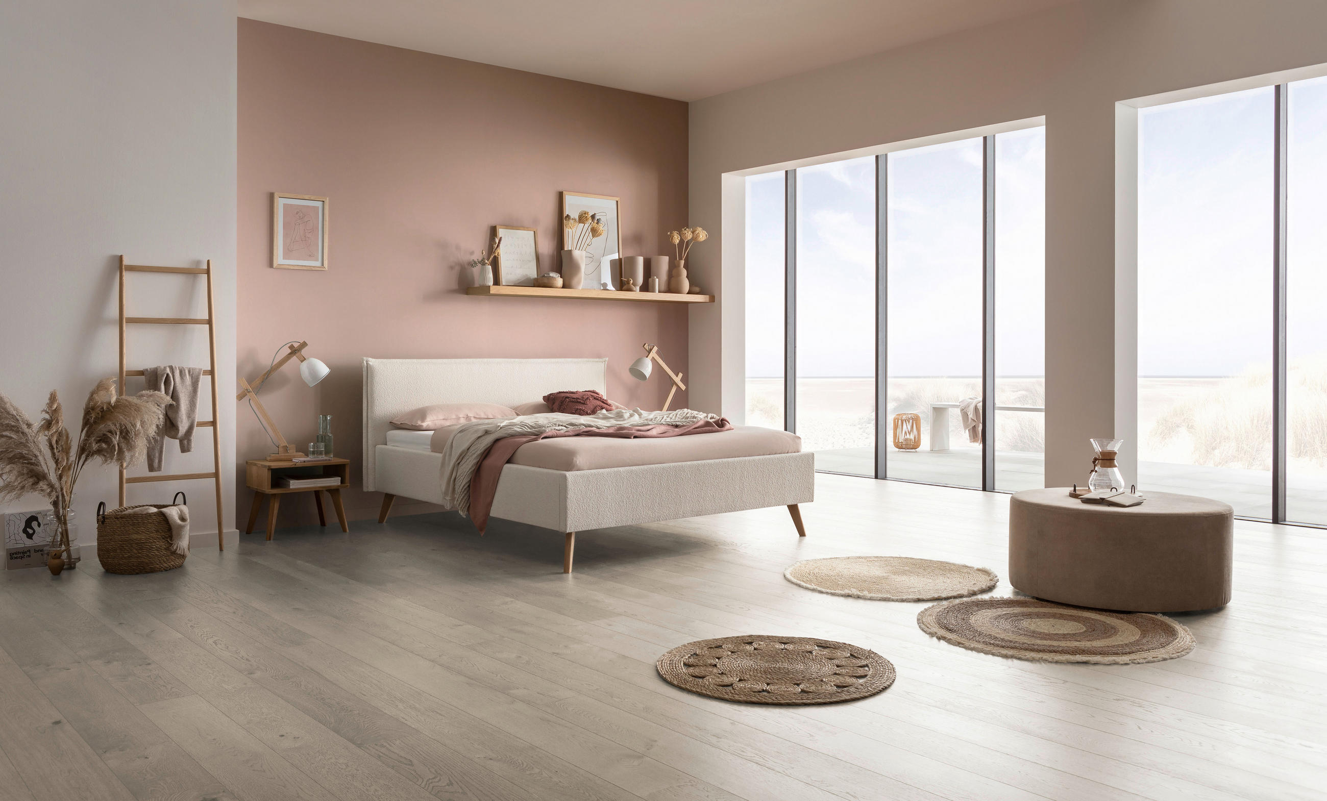 POLSTERBETT 140/200 cm  in Weiss, Eichefarben  - Weiss/Eichefarben, Design, Holz/Textil (140/200cm) - Hasena