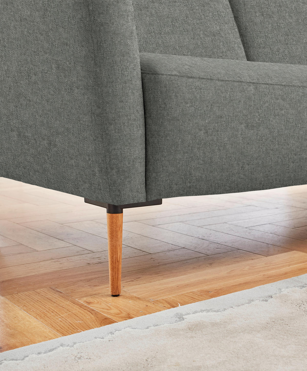 ECKSOFA Flachgewebe Graugrün  - Eichefarben/Graugrün, Design, Holz/Textil (238/186cm) - Valnatura