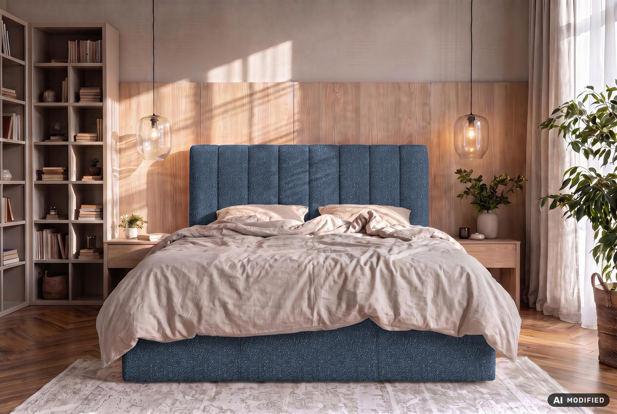 POLSTERBETT 140/200 cm,  in Dunkelblau, Matratze, Lattenrost, Bettkasten, H3 + H4 = fest + sehr fest  - Dunkelblau, Trend, Holz/Textil (140/200cm) - Boxxx