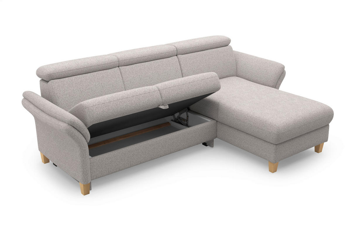ECKSOFA GLENDALE E Silberfarben Chenille  - Eichefarben/Silberfarben, KONVENTIONELL, Holz/Textil (253/166cm) - Sit & More