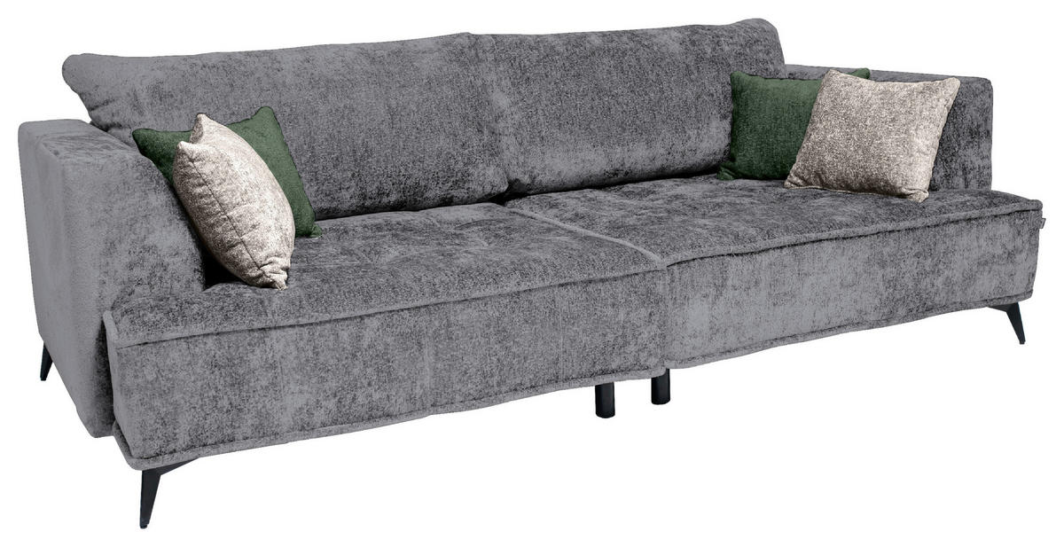 BIGSOFA in Chenille Hellgrau  - Ecru/Hellgrau, Design, Textil/Metall (250/90/120cm) - home24