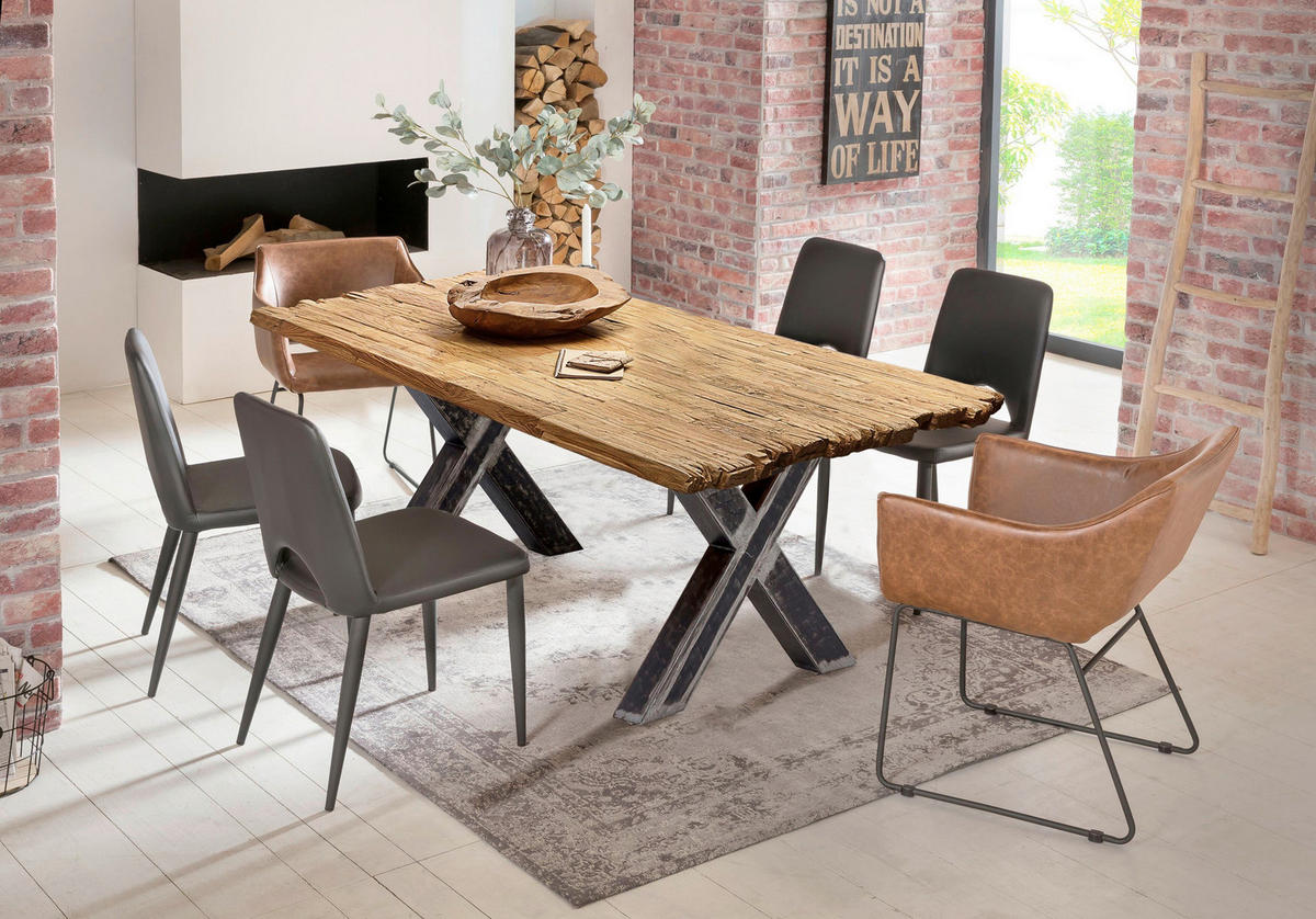 ESSTISCH 200/100/78 cm Echtholz  Holz, Metall rechteckig Naturfarben, Schwarz  - Schwarz/Naturfarben, MODERN, Holz/Metall (200/100/78cm) - MID.YOU