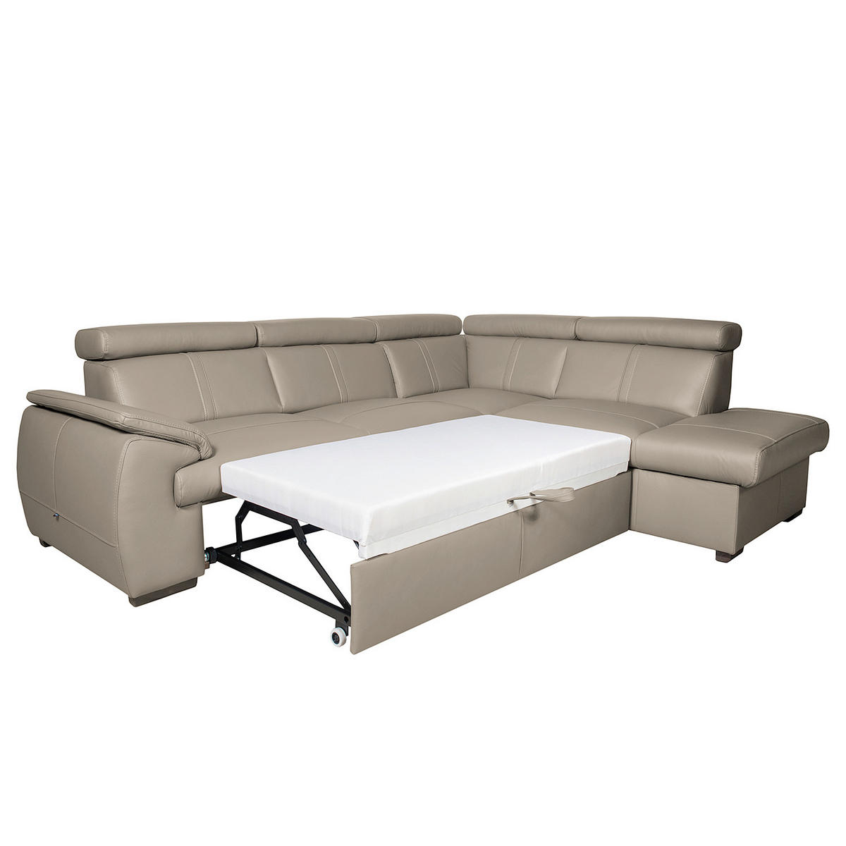 ECKSOFA Hellgrau Echtleder  - Wengefarben/Hellgrau, Design, Leder/Holz (211/265cm) - Livetastic