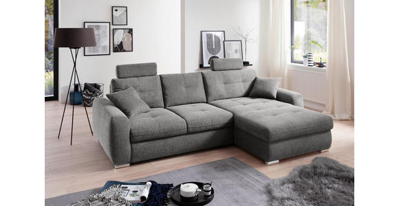 ECKSOFA in Mikrofaser Grau  276/193 cm  - Chromfarben/Grau, MODERN, Kunststoff/Textil (276/193cm) - Hom`in