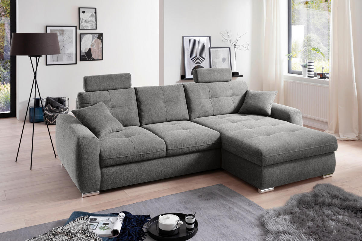 ECKSOFA in Mikrofaser Grau  - Chromfarben/Grau, Modern, Kunststoff/Textil (276/193cm) - Hom`in