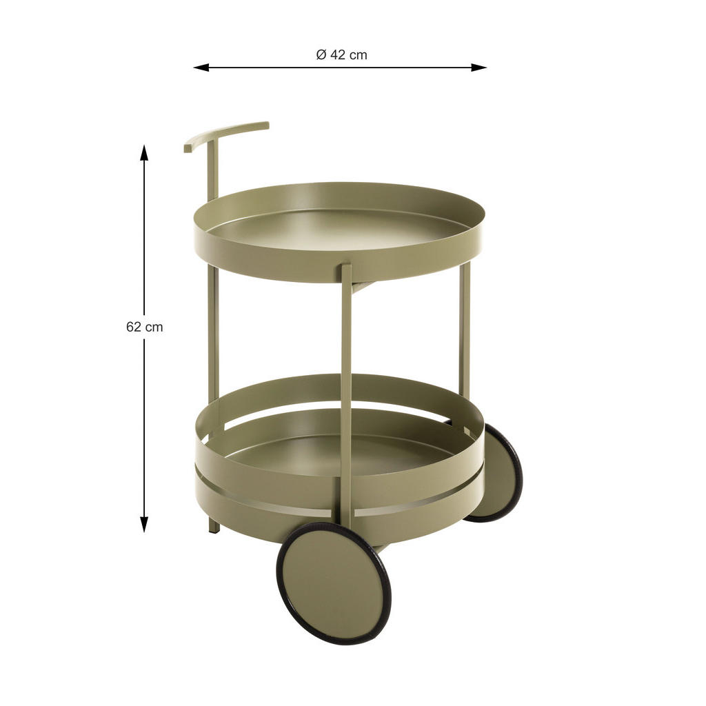 Thumbnail - Servierwagen, Hellgrün, Metall, rund, Rollen, Rundrohr, 42x61x42 cm, Esszimmer, Barmöbel, Barwagen