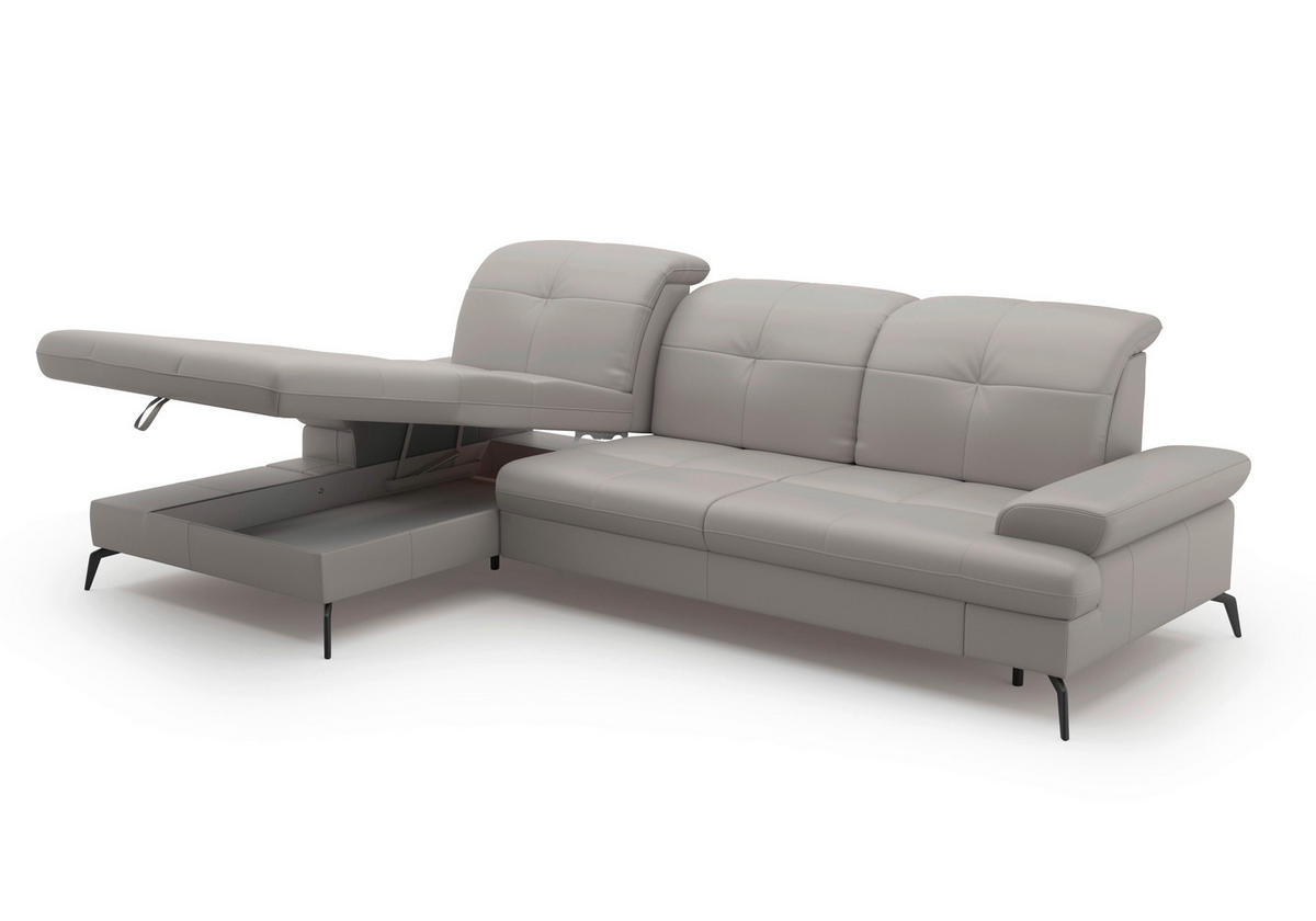 ECKSOFA in Vliesstoff Kombination Echtleder/Stoff Hellgrau  - Hellgrau/Schwarz, Konventionell, Leder/Textil (185/279cm) - Sit & More