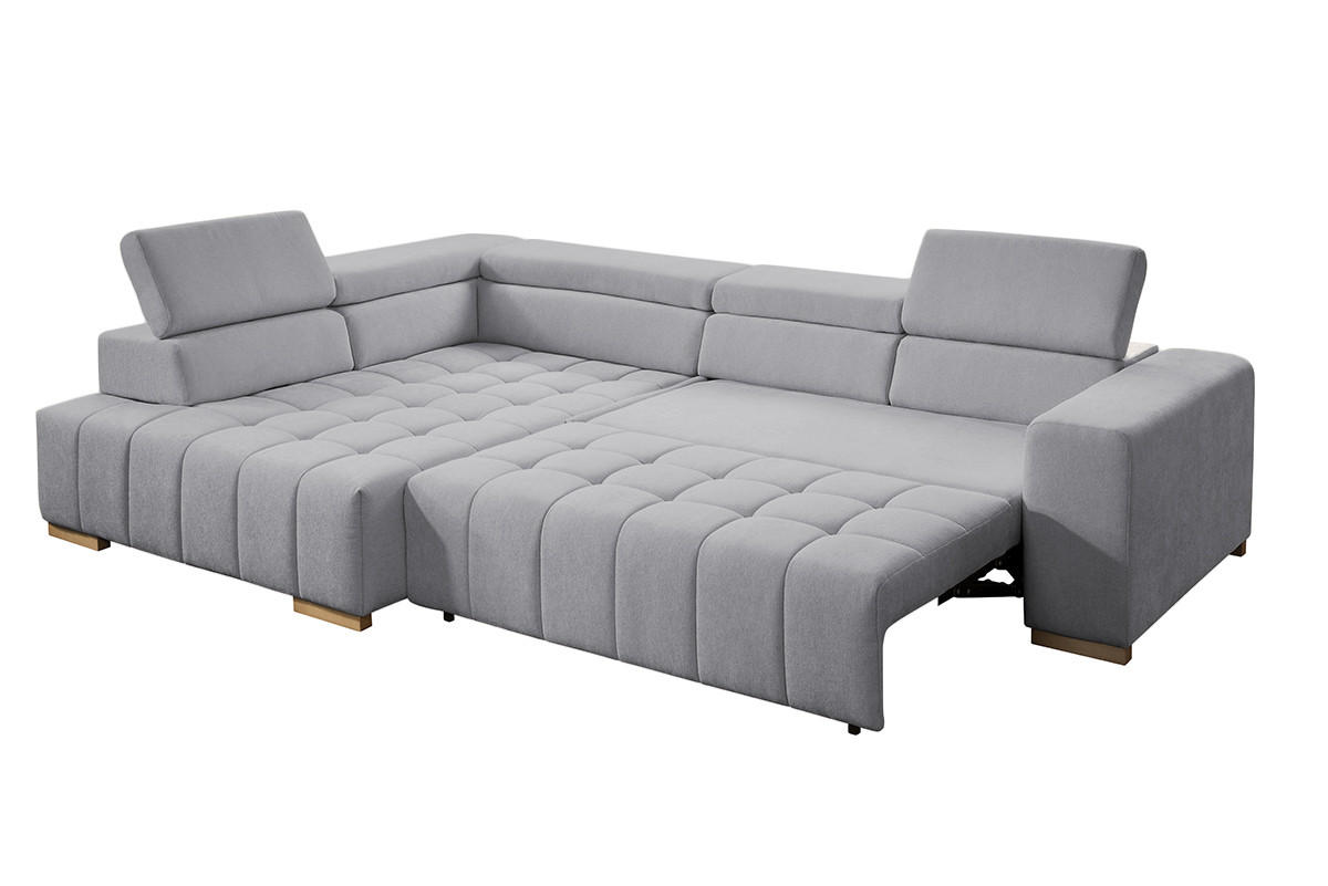 ECKSOFA in Chenille Grau  - Naturfarben/Grau, Design, Holz/Textil (201/307cm) - Livetastic