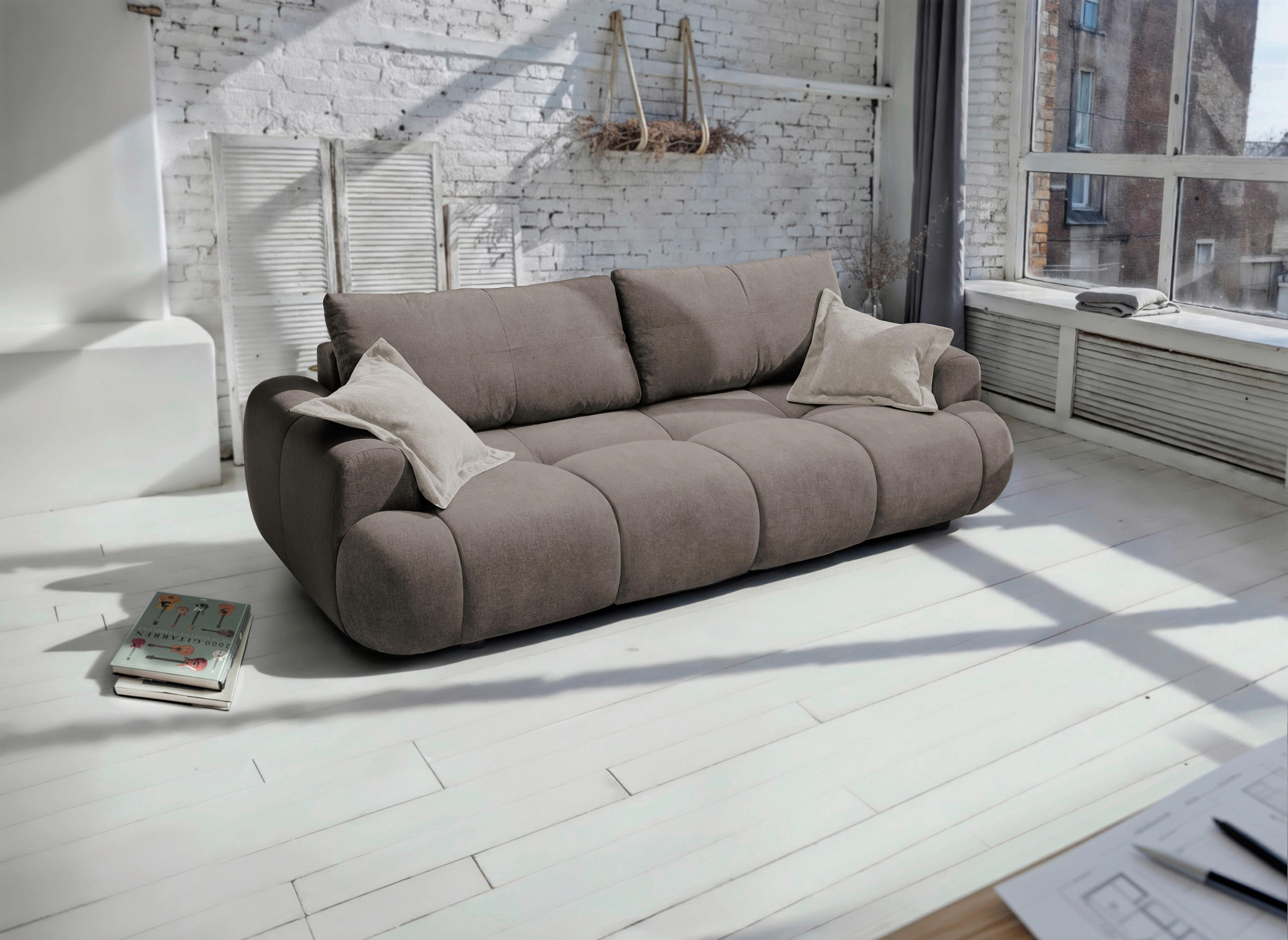 MID.YOU ROZKLÁDACÍ POHOVKA, plast, textil, kompozitní dřevo, hnědá