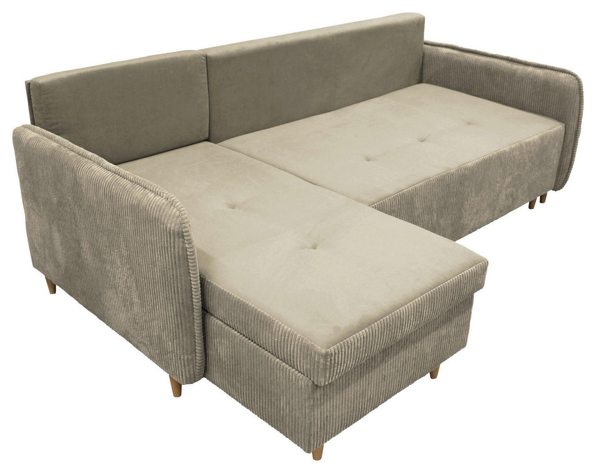 ECKSOFA TEDDY Beige Cord, Bouclé Zierkissen, Rückenkissen, Bettkasten  - Beige/Naturfarben, Design, Holz/Textil (142/215cm) - MID.YOU