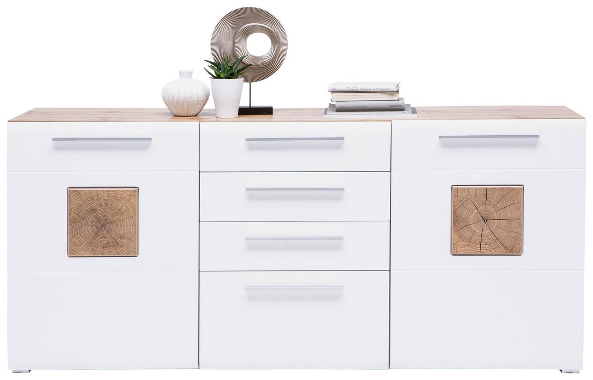 COMODĂ CU UȘI 180/82/43 cm  - alb/culoare crom, Konventionell, plastic/material pe bază de lemn (180/82/43cm) - Hom`in