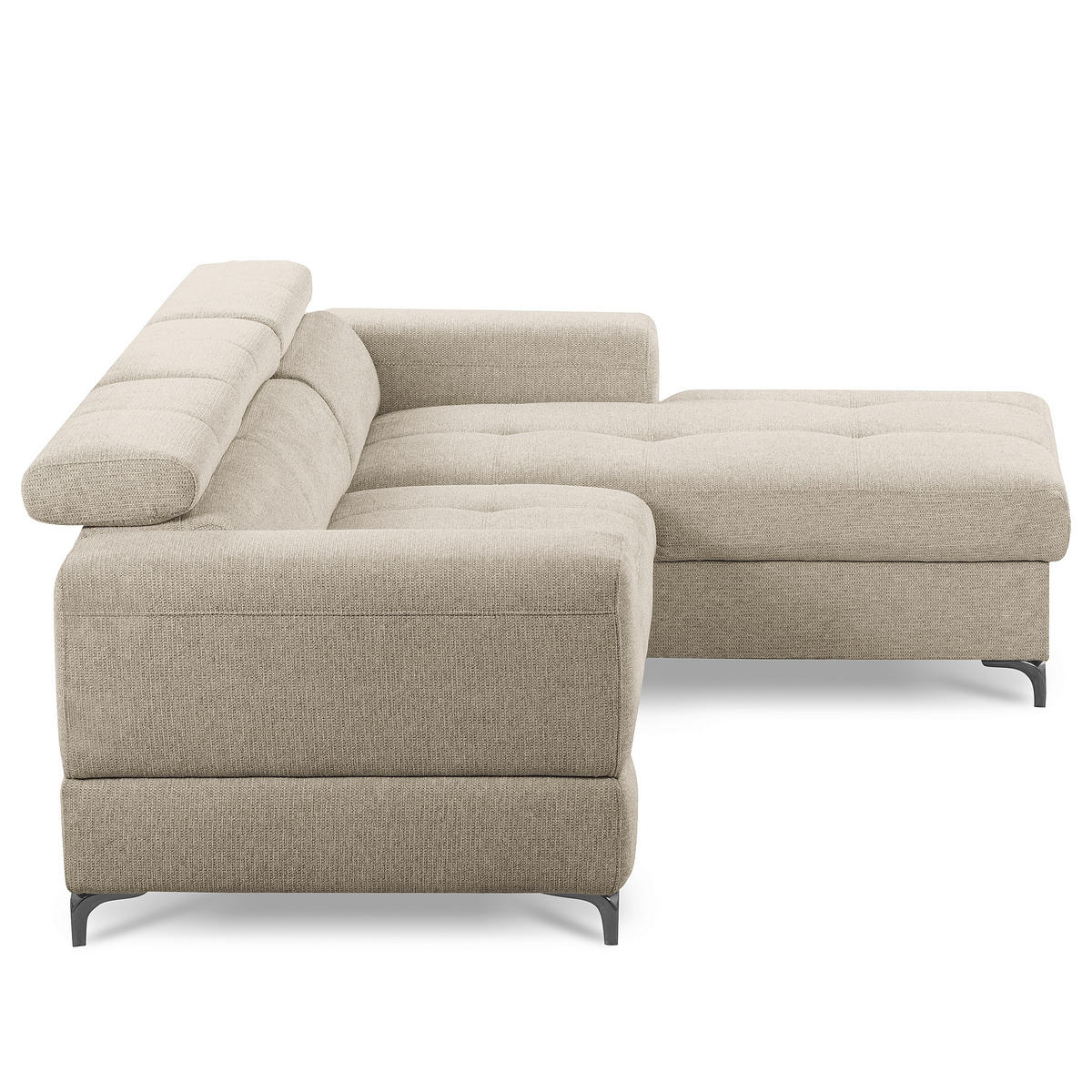 ECKSOFA TORINO Taupe Chenille Bettkasten, Kopfteilverstellung  - Taupe/Schwarzchrom, Design, Textil/Metall (247/173cm) - Livetastic