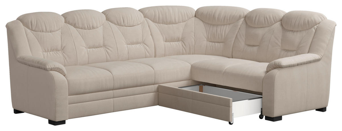 ECKSOFA in Chenille Beige  - Beige/Schwarz, Basics, Kunststoff/Textil (263/211cm) - MID.YOU