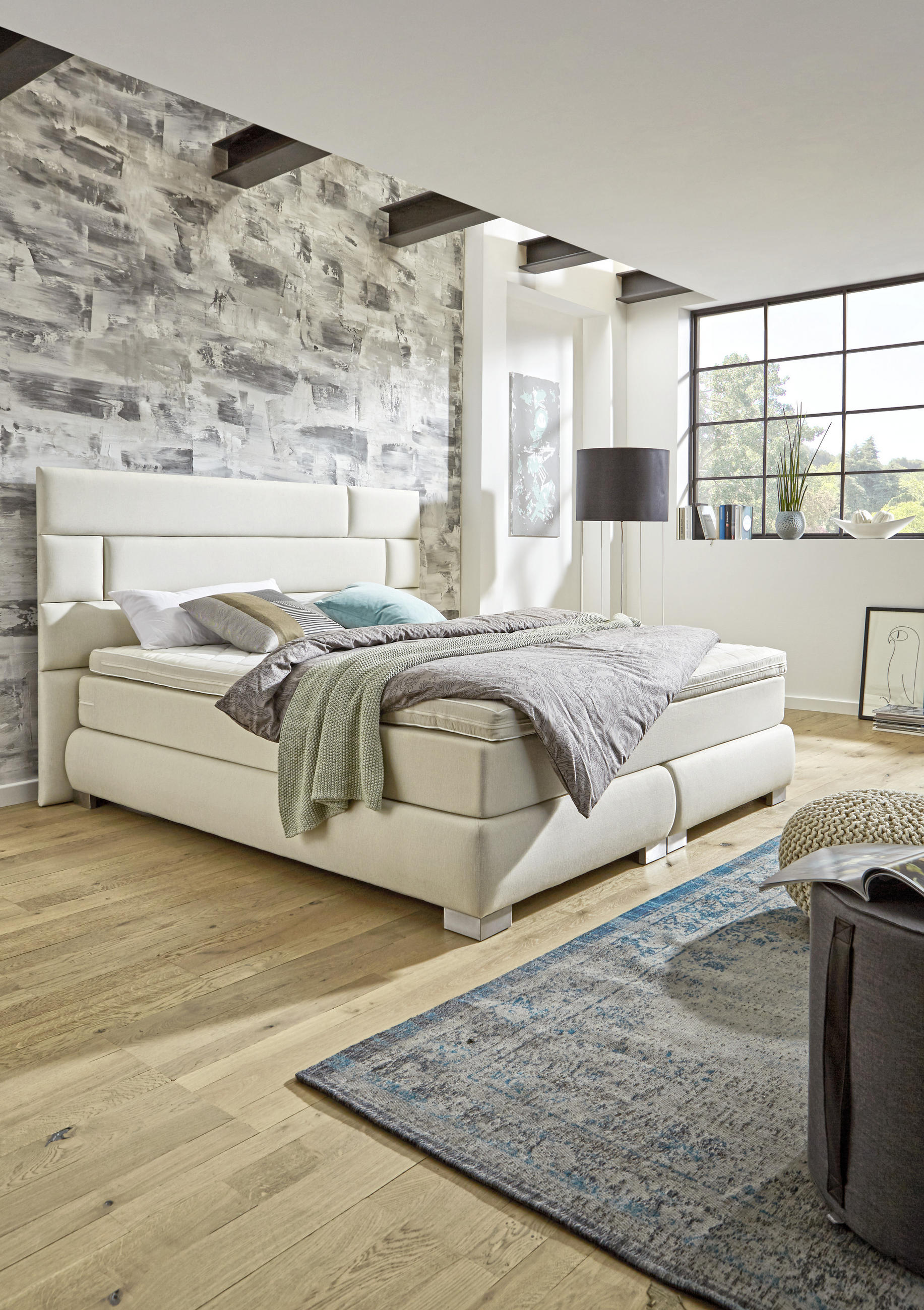 Thumbnail - Welnova Boxspringbett, Beige, Textil, H2 + H3, Höhe ca. 19 cm, 180x200 cm, Schlafzimmer, Betten, Boxspringbetten