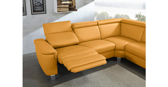 ECKSOFA in Echtleder Gelb  - Gelb/Alufarben, Design, Leder/Metall (239/271cm) - Cantus