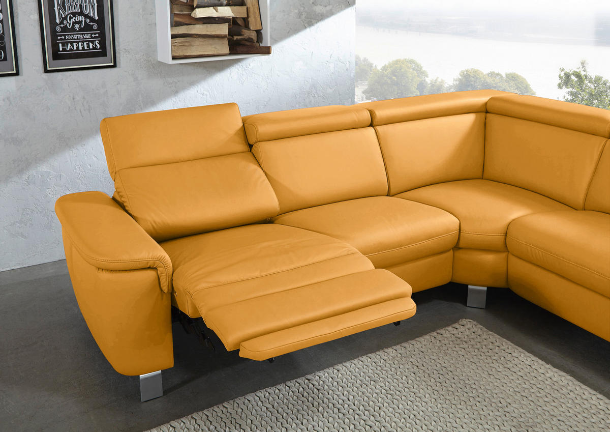 ECKSOFA Gelb Echtleder  - Gelb/Alufarben, Design, Leder/Metall (239/271cm) - Cantus