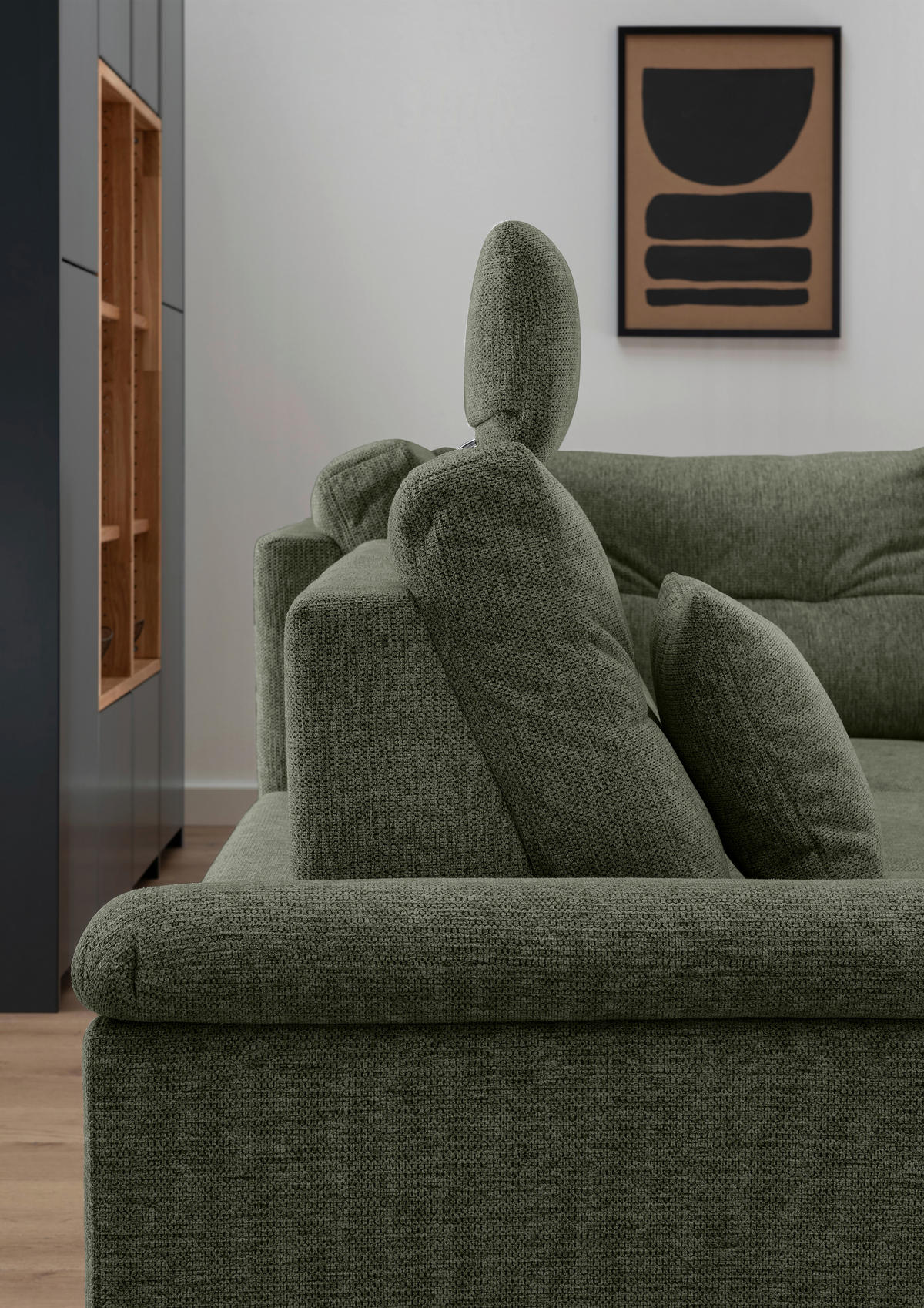ECKSOFA in Chenille Dunkelgrün  - Dunkelgrün/Naturfarben, Modern, Holz/Textil (264/206cm) - Livetastic