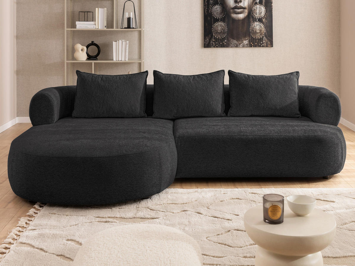 ECKSOFA in Chenille Schwarz  156/256 cm  - Schwarz, Design, Kunststoff/Textil (156/256cm) - Livetastic
