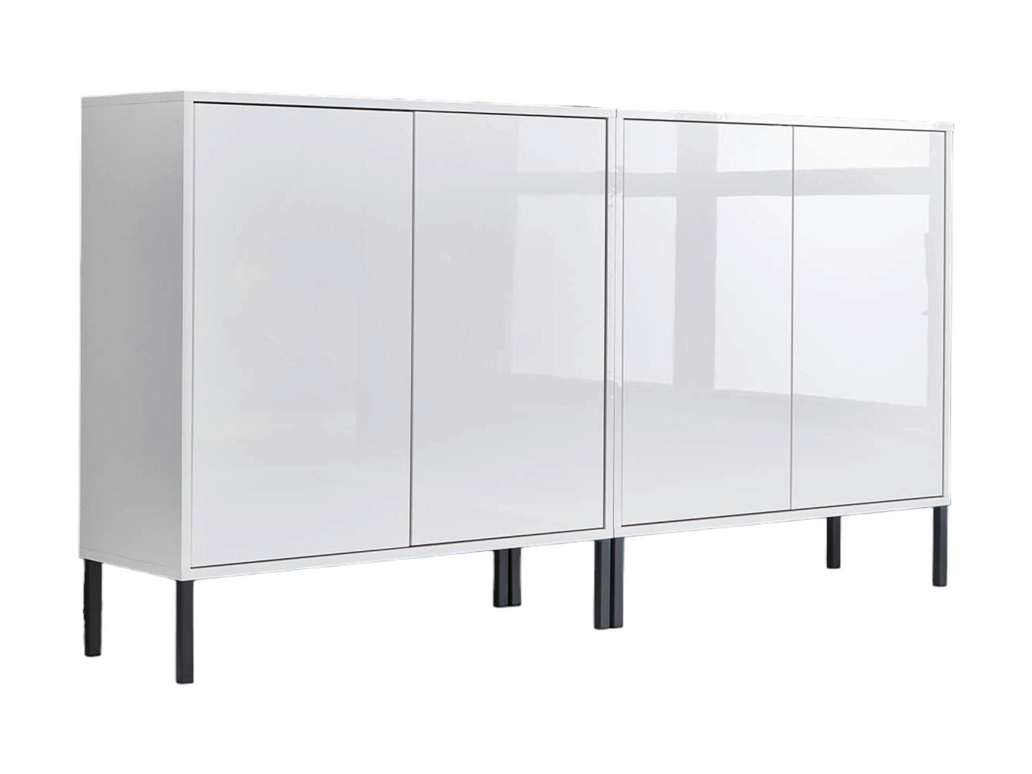 Mid.you Sideboard Mailand Set 2 + MF Weiß, Weiß Hochglanz 158x86x33 cm